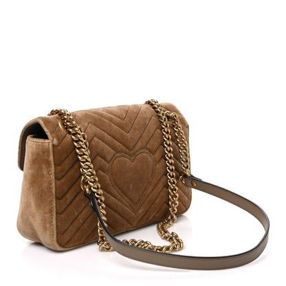 Velvet Matelasse Medium GG Marmont Shoulder Bag Taupe