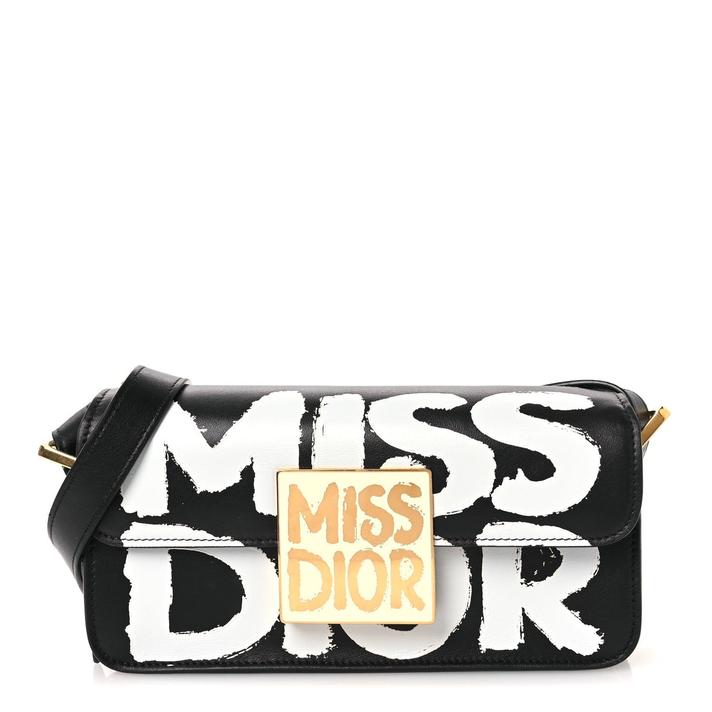 Calfskin Graffiti Printed Miss Dior Flap Black White