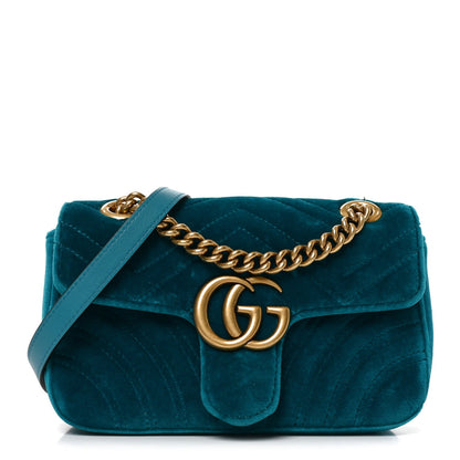 Velvet Matelasse Mini GG Marmont Shoulder Bag Pavone Cyan