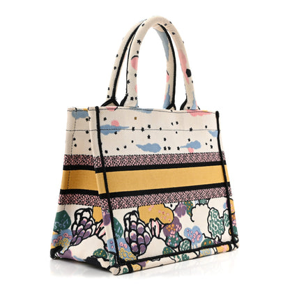 Canvas Embroidered Ciel De Reve Small Book Tote Latte Multicolor