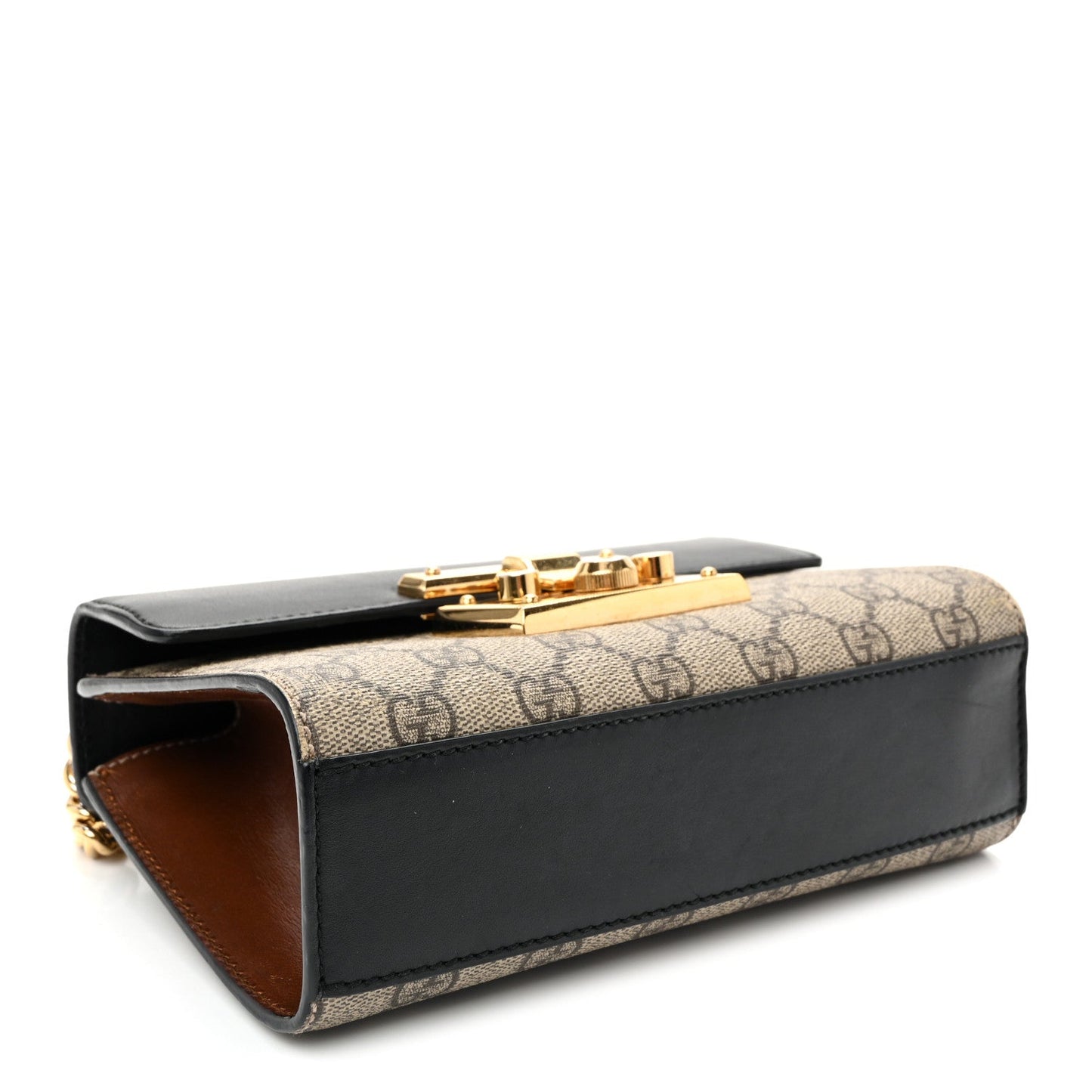 GG Supreme Monogram Calfskin Small Padlock Shoulder Bag Beige Black Cuir