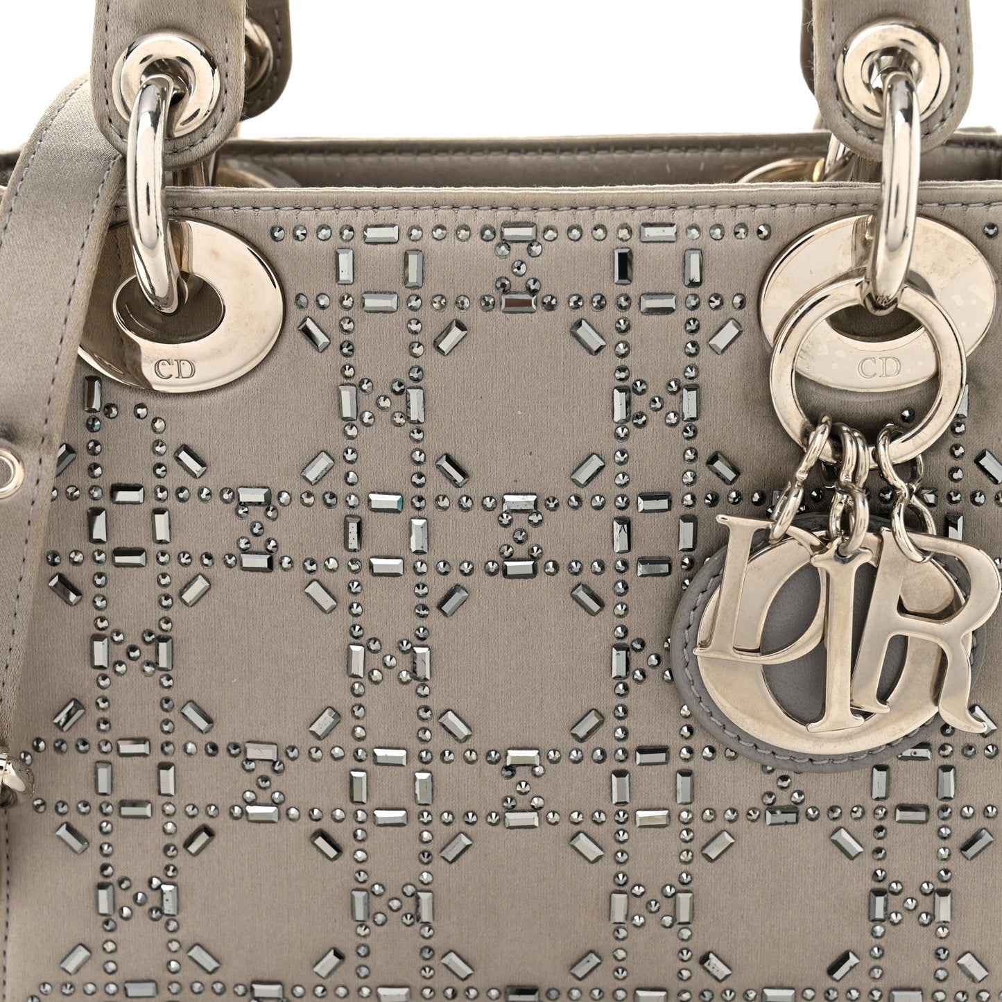 Satin Crystal Cannage Mini Lady Dior Gray