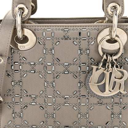 Satin Crystal Cannage Mini Lady Dior Gray