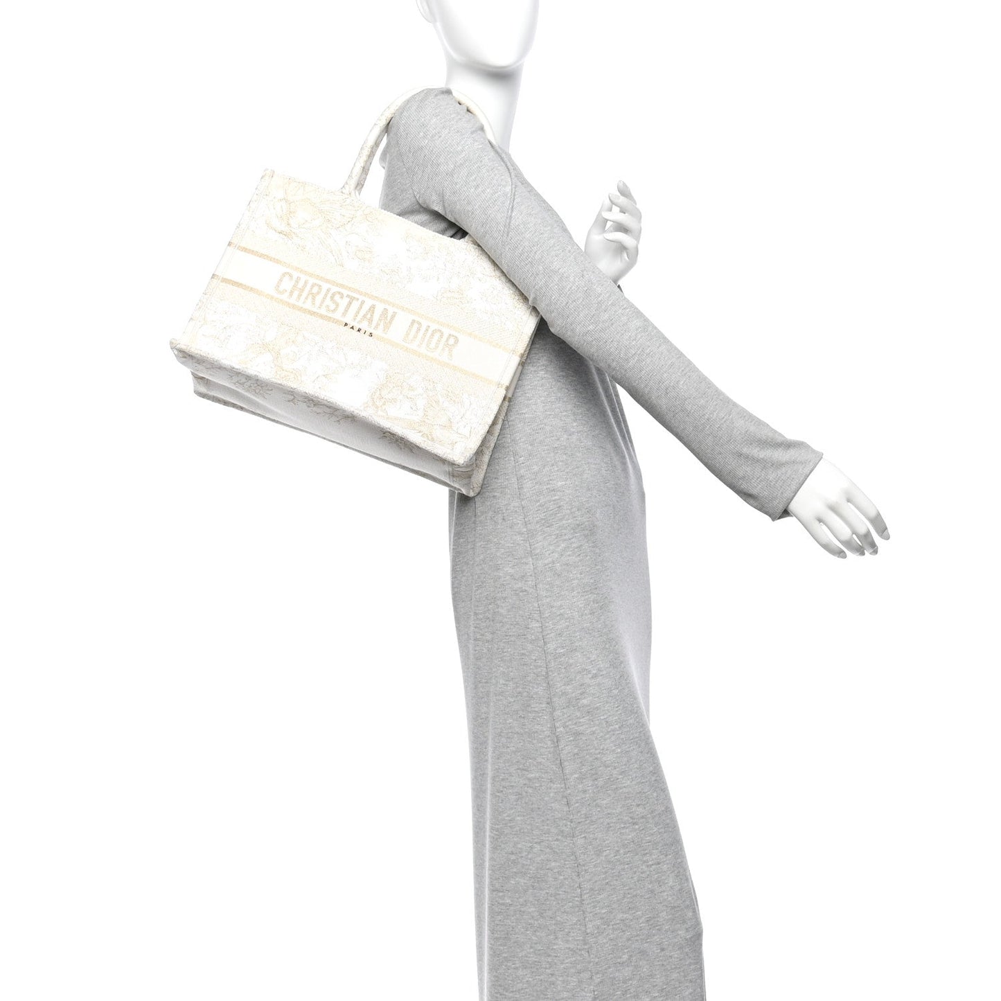 Canvas Embroidered Medium Jardin D'Hiver Book Tote White Gold