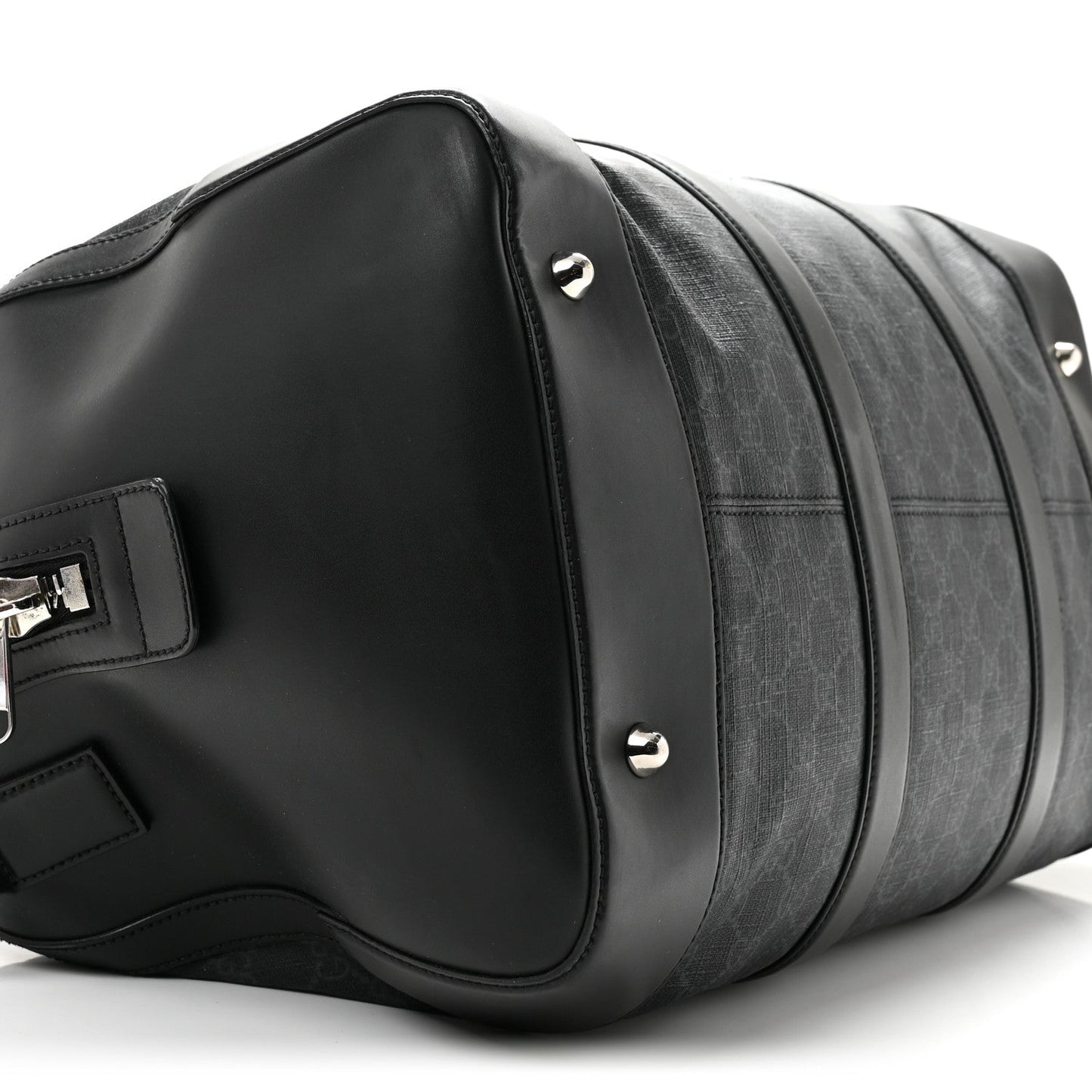 Soft GG Supreme Monogram Appia Calfskin Web Medium Carry On Duffle Bag Black Grey