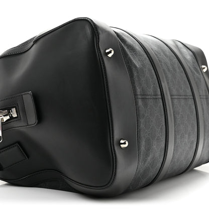 Soft GG Supreme Monogram Appia Calfskin Web Medium Carry On Duffle Bag Black Grey