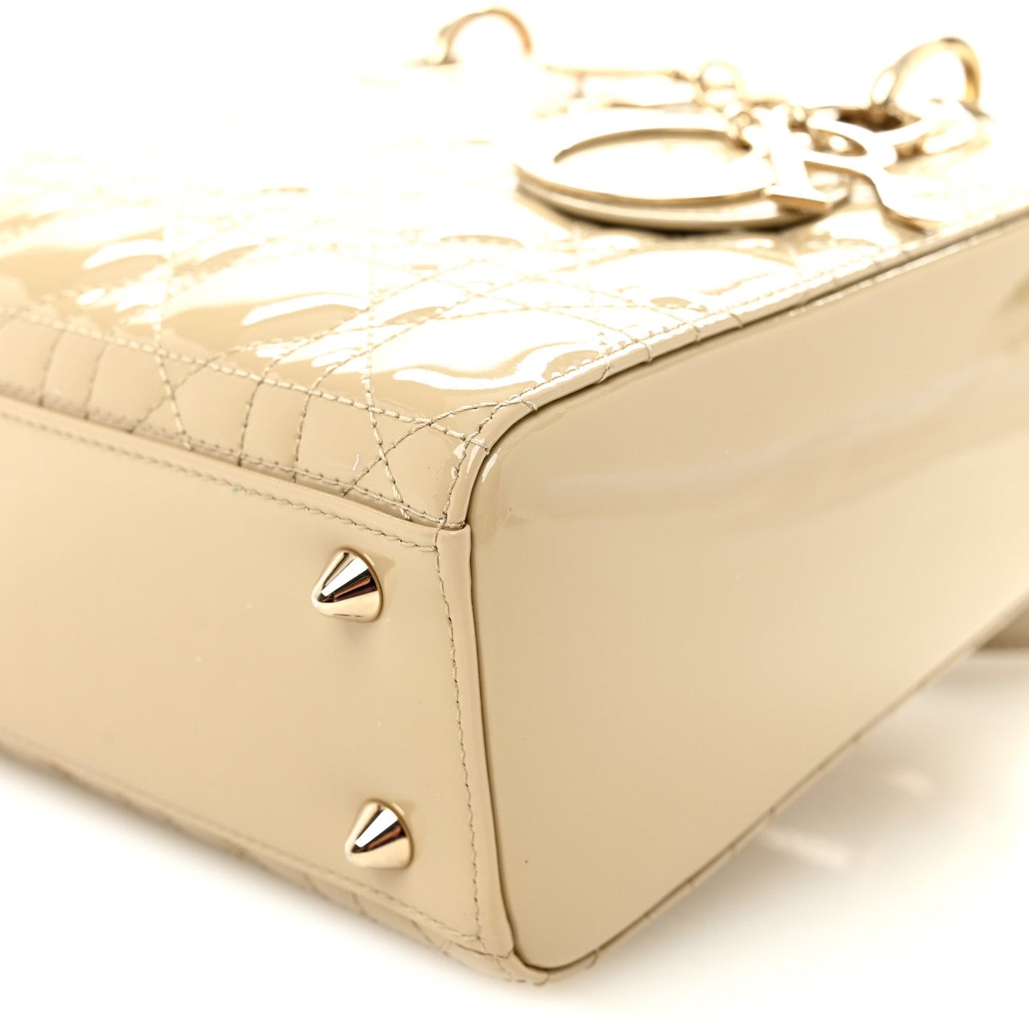 Patent Cannage Small Lady Dior Beige