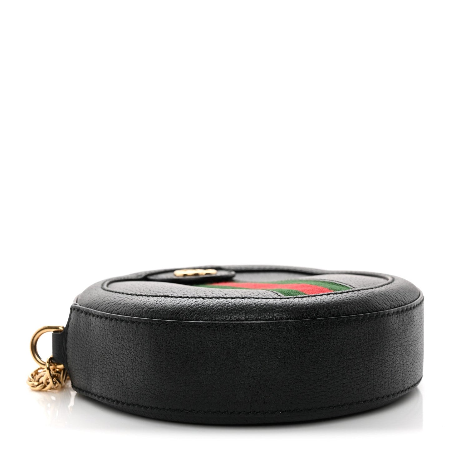 Grained Calfskin Web Mini Ophidia Round Shoulder Bag Black