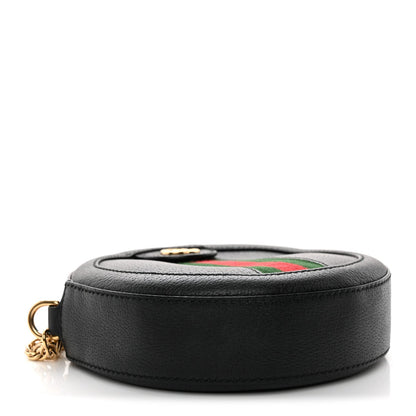 Grained Calfskin Web Mini Ophidia Round Shoulder Bag Black