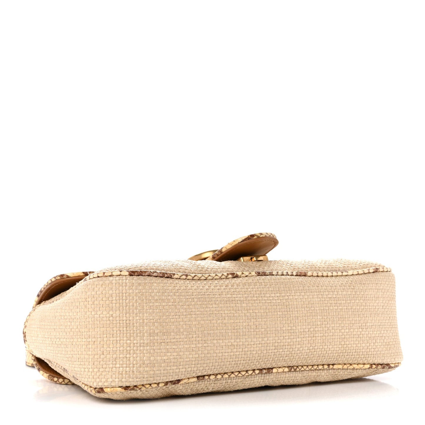 Raffia Elaphe Matelasse Small GG Marmont Shoulder Bag Natural Cream Brown