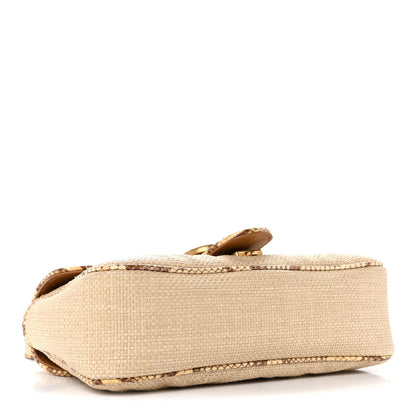 Raffia Elaphe Matelasse Small GG Marmont Shoulder Bag Natural Cream Brown
