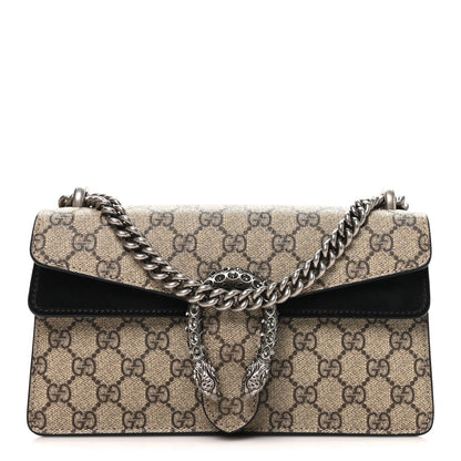 GG Supreme Monogram Suede Crystal Small Dionysus Shoulder Bag Beige Ebony Black Beige Ebony Black