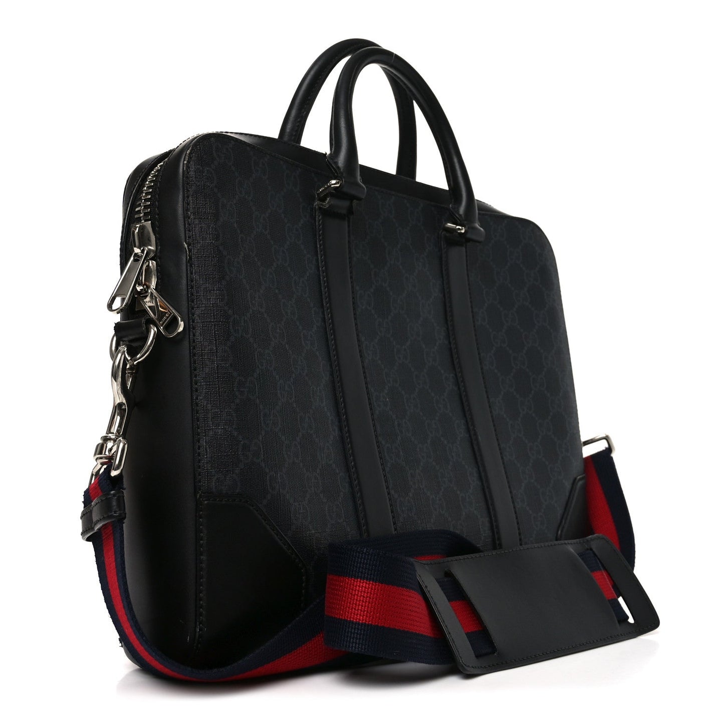 GG Supreme Monogram Appia Calfskin Web Briefcase Black