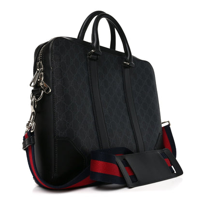 GG Supreme Monogram Appia Calfskin Web Briefcase Black