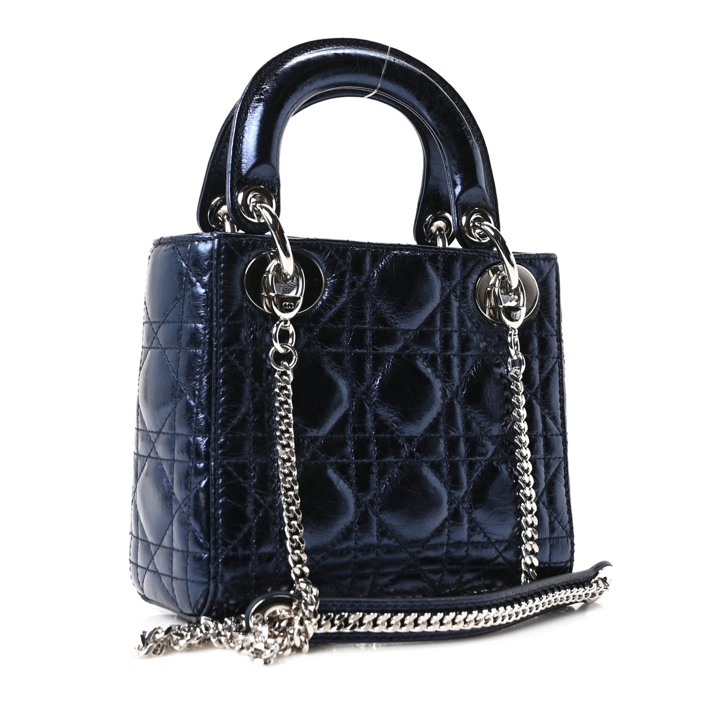 Metallic Crinkled Lambskin Cannage Mini Lady Dior Blue