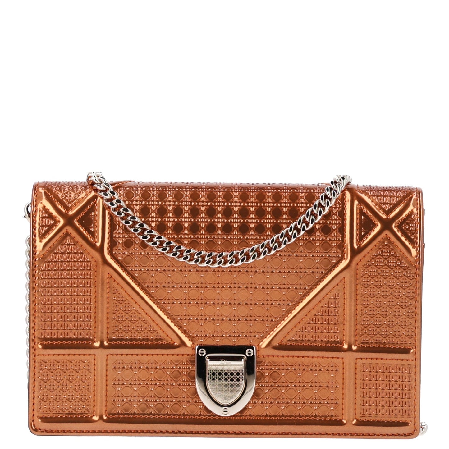 Metallic Patent Micro-Cannage Diorama Wallet on Chain Pouch Orange