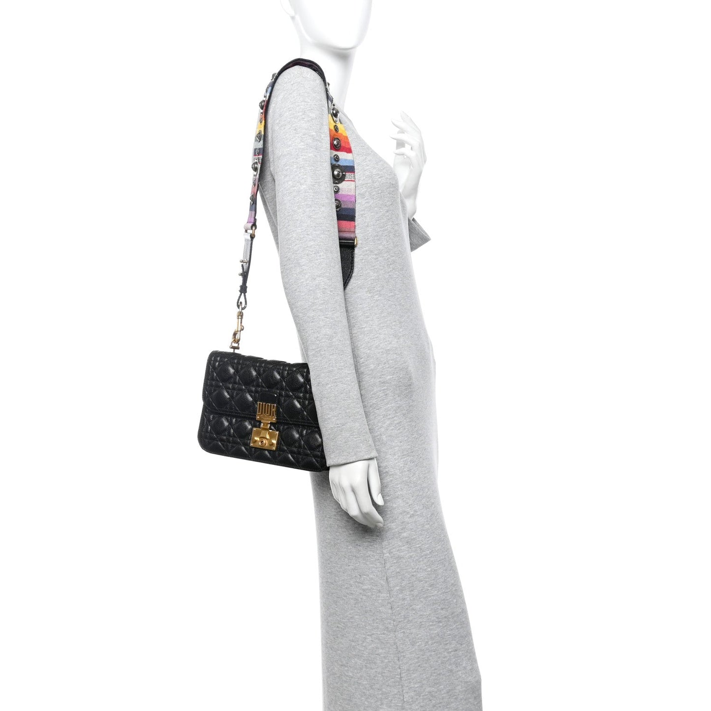 Lambskin Cannage Large Dioraddict Flap J’Adior Strap Black