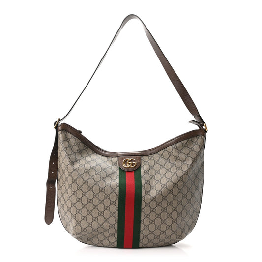 GG Supreme Monogram Web Ophidia Half Moon Hobo Brown