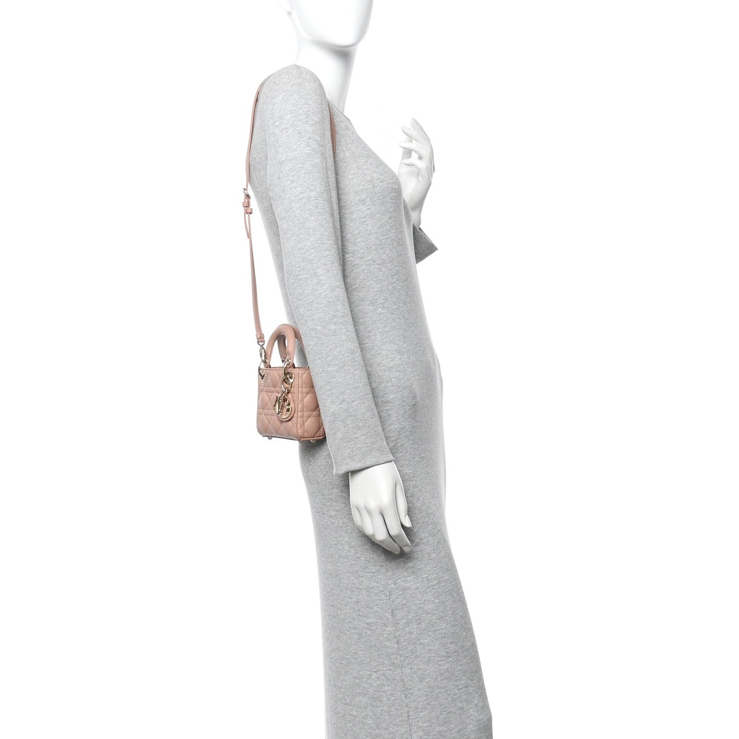 Lambskin Cannage Micro Lady Dior Rose Des Vents