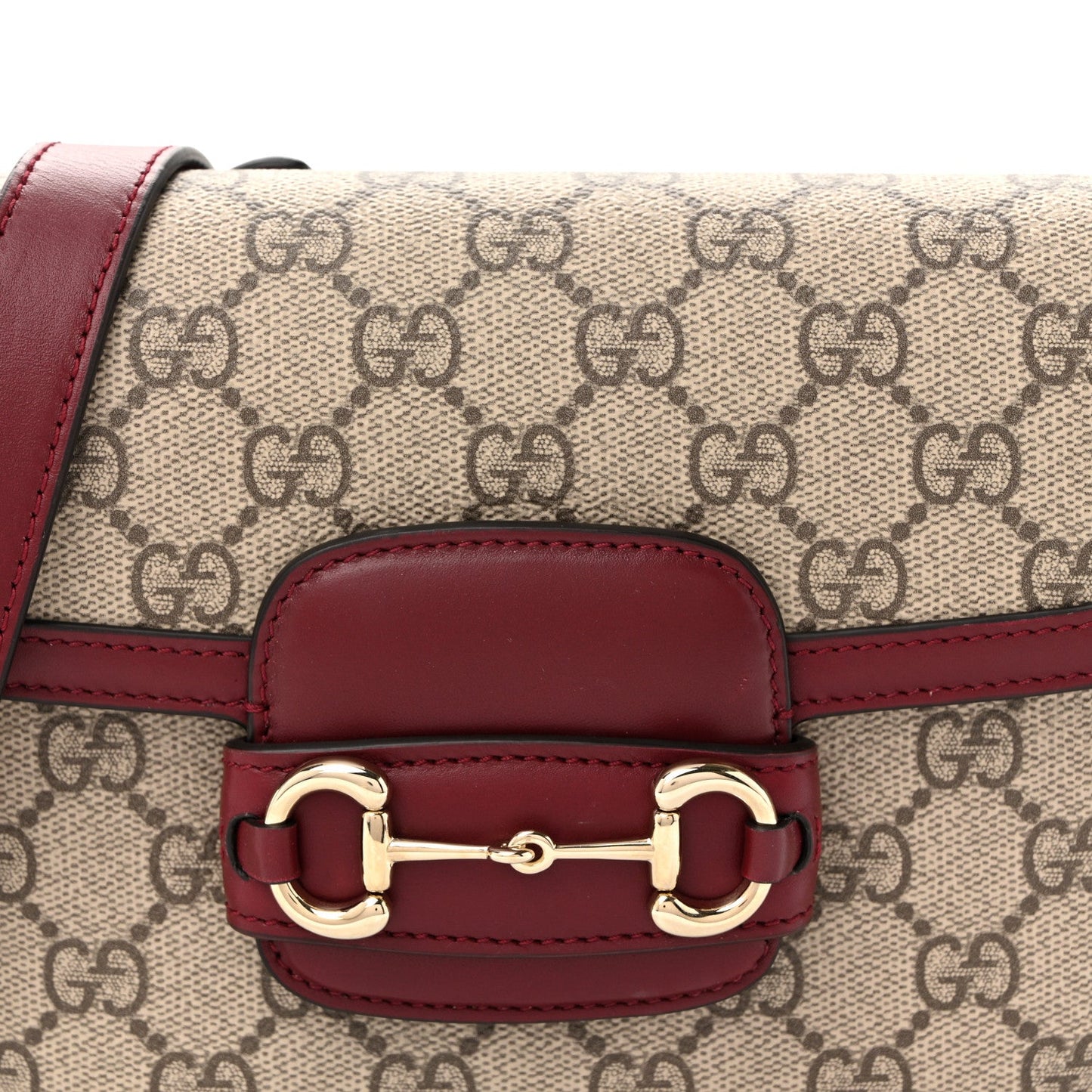 GG Supreme Monogram Horsebit 1955 Soft Small Shoulder Bag Beige Ebony Rosso Ancora
