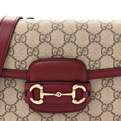 GG Supreme Monogram Horsebit 1955 Soft Small Shoulder Bag Beige Ebony Rosso Ancora