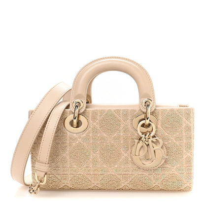 Lambskin Cannage Beaded Embroidered Micro Lady D-Joy Beige