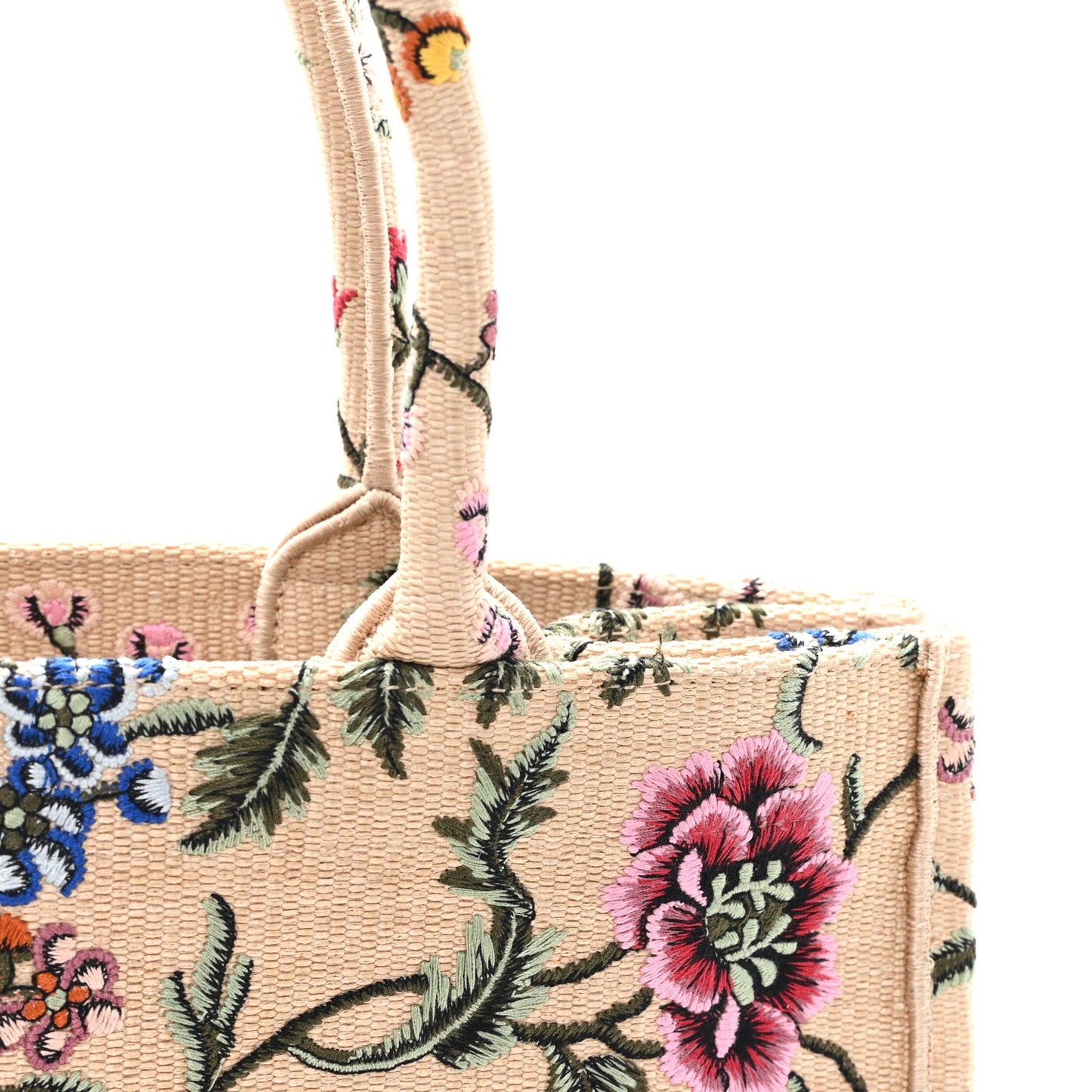 Raffia Embroidered Petites Fleurs Medium Book Tote Natural