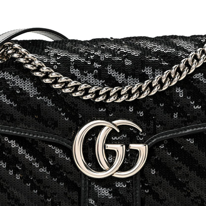Sequin Matelasse Small GG Marmont Shoulder Bag Black