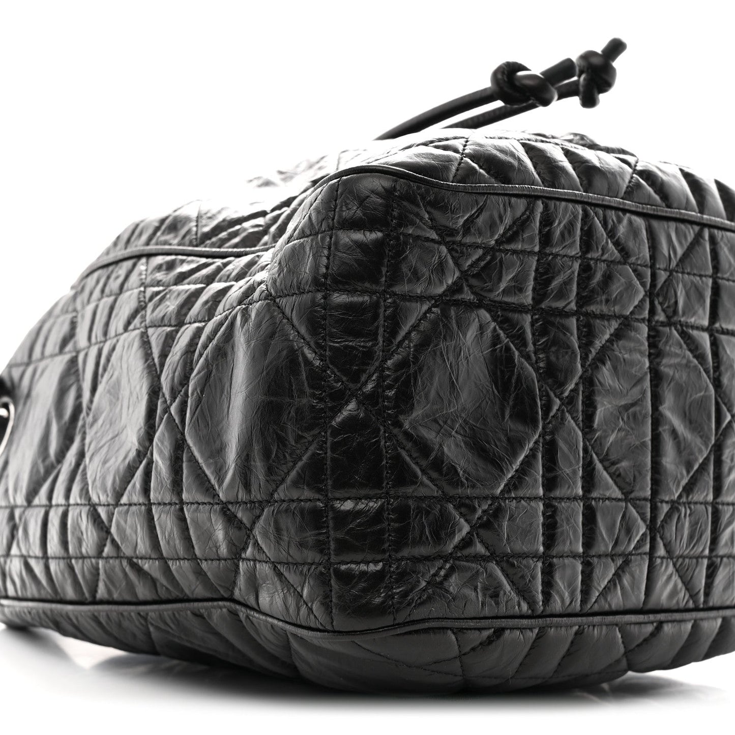 Crinkled Calfskin Macrocannage Medium D-Motion Bag Black