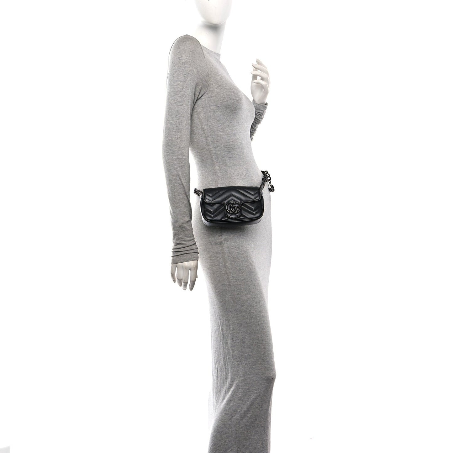 Calfskin Matelasse Monochrome GG Marmont Chain Belt Bag Black