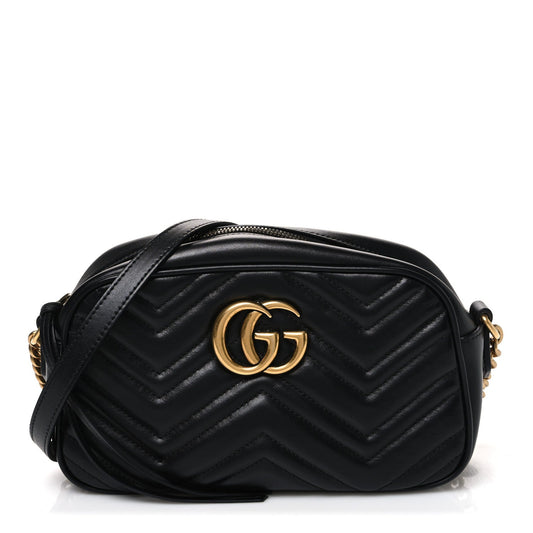 Calfskin Matelasse Small GG Marmont Chain Shoulder Bag Black