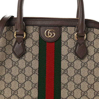 GG Supreme Monogram Web Medium Top Handle Ophidia Dome Shoulder Bag Brown