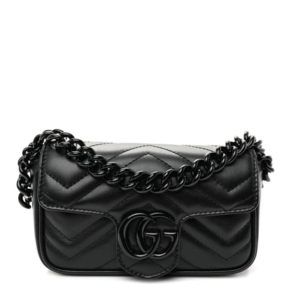 Calfskin Matelasse Monochrome GG Marmont Chain Belt Bag Black