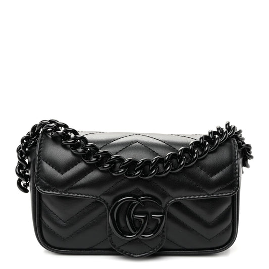 Calfskin Matelasse Monochrome GG Marmont Chain Belt Bag Black