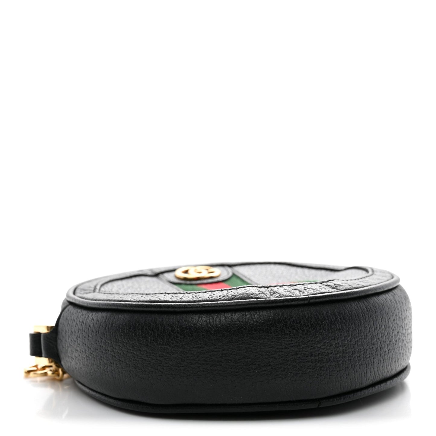 Textured Calfskin Web Ophidia Round Wrist Wallet  Black