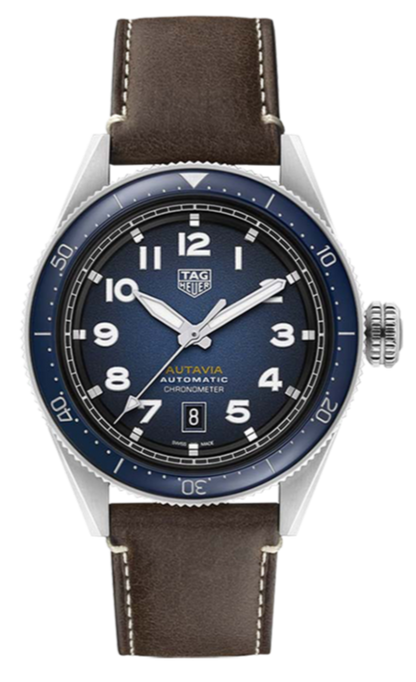 Tag Heuer Autavia Calibre 5 Automatic Blue Dial Brown Leather Strap Watch for Men - WBE5116.FC8266