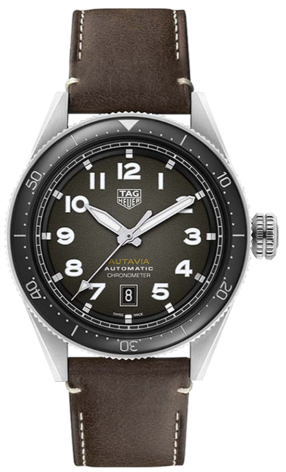 Tag Heuer Autavia Automatic Grey Dial Brown Leather Strap Watch for Men - WBE5114.FC8266