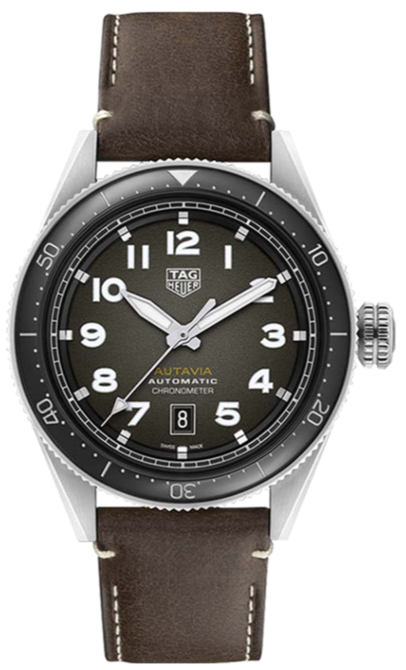 Tag Heuer Autavia Automatic Grey Dial Brown Leather Strap Watch for Men - WBE5114.FC8266