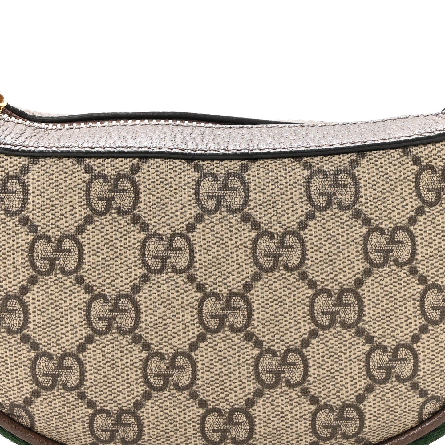 GG Supreme Monogram Textured Calfskin Web Mini Ophidia Half Moon Hobo Beige Ebony New Acero