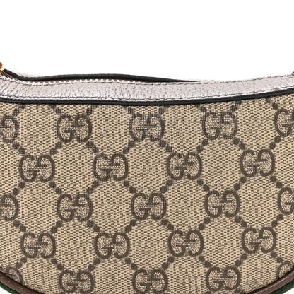 GG Supreme Monogram Textured Calfskin Web Mini Ophidia Half Moon Hobo Beige Ebony New Acero