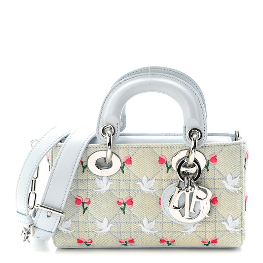 Denim Cannage Embroidered Doves & Roses Dioramour Mini Lady D-Joy Blue Multicolor