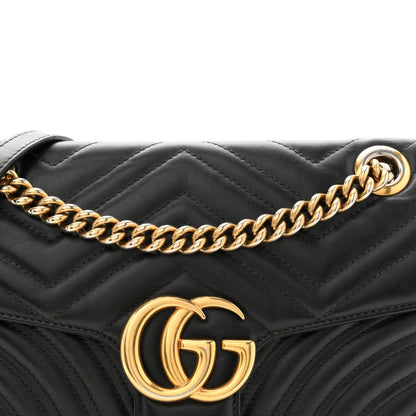 Calfskin Matelasse Small GG Marmont Shoulder Bag Black