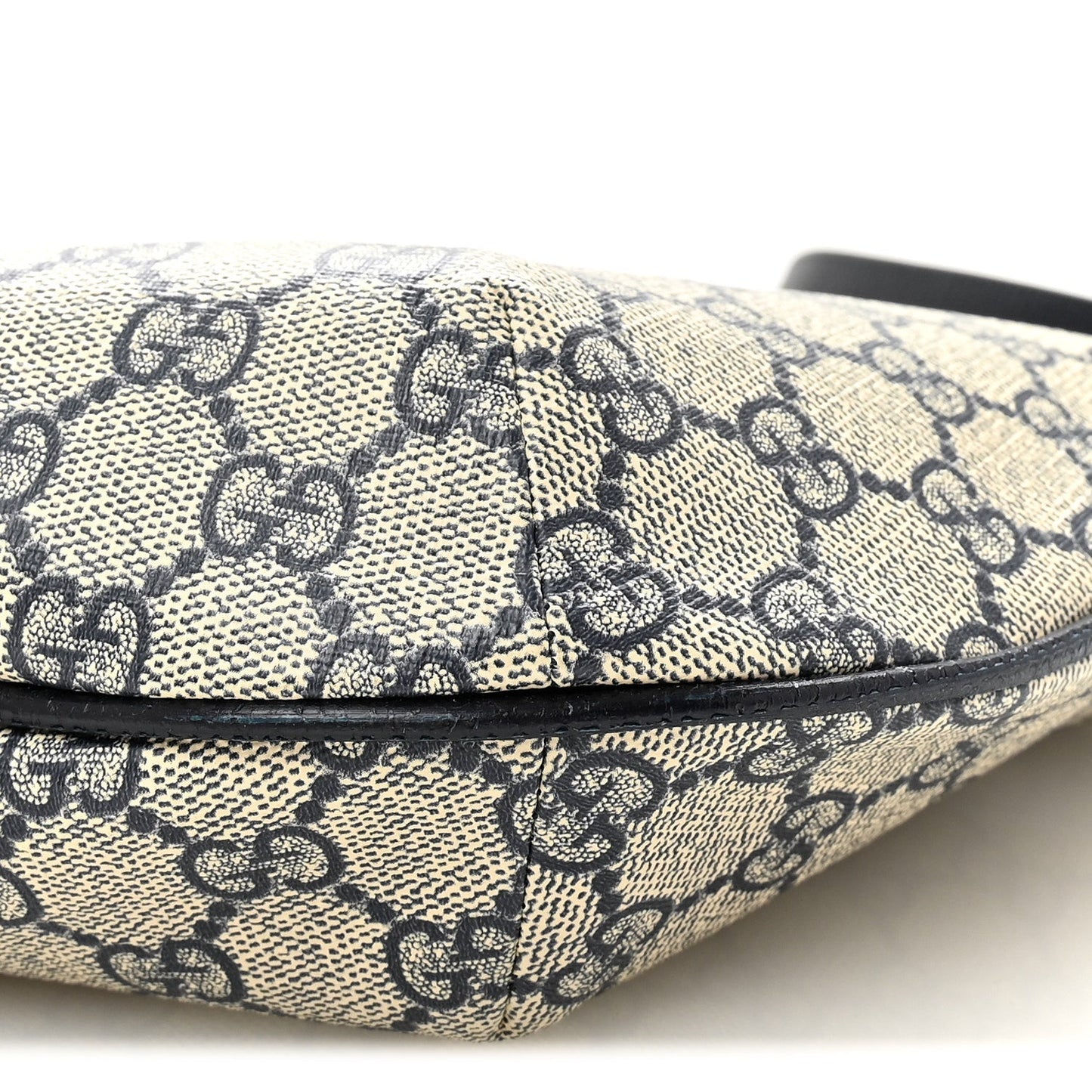 GG Supreme Monogram Textured Dollar Calfskin Web Small Ophidia Half Moon Hobo Beige Blue
