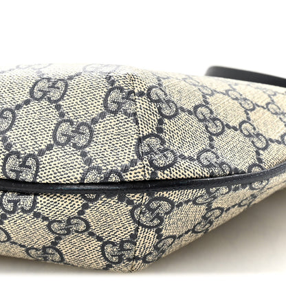 GG Supreme Monogram Textured Dollar Calfskin Web Small Ophidia Half Moon Hobo Beige Blue