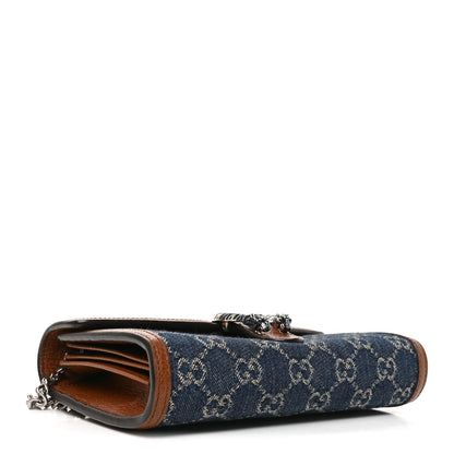New Denim GG Monogram Dollar Calfskin Enamel Mini Dionysus Chain Wallet Blue Tea Cuir Epilog Electric Blue