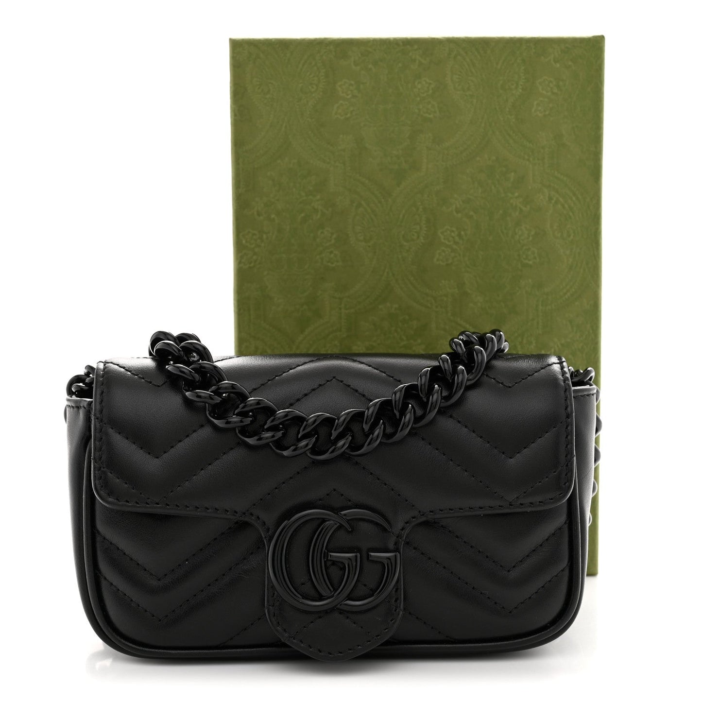 Calfskin Matelasse Monochrome GG Marmont Chain Belt Bag Black