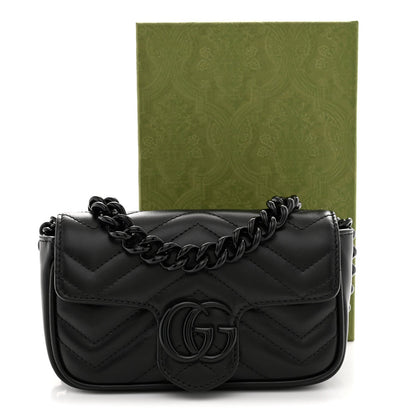 Calfskin Matelasse Monochrome GG Marmont Chain Belt Bag Black