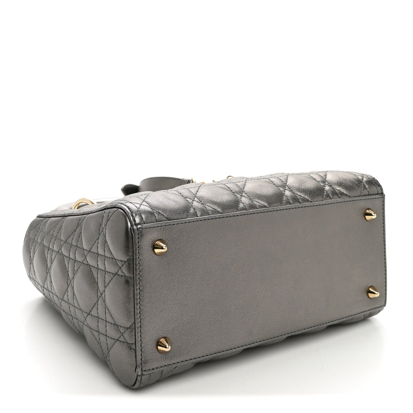 Metallic Calfskin Cannage Medium Lady Dior Gunmetal Grey