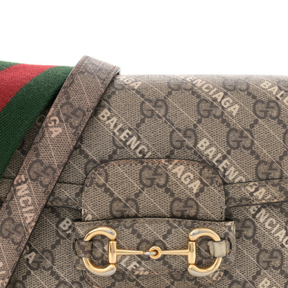 X BALENCIAGA GG Supreme Monogram Web Logo Print Mini Horsebit 1955 Shoulder Bag Beige Ebony