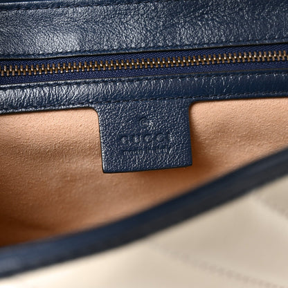Vintage Effect Calfskin Matelasse Diagonal Small Torchon GG Marmont Shoulder Bag Mystic White Blue Agata